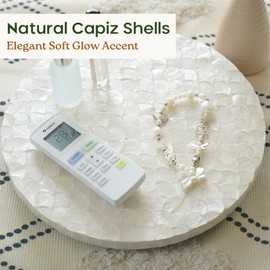 CHI AN HOME 12 Inch Capiz Lazy Susan, Decorative Lazy Susan Turntable Centerpiece for Dining Table, Kitchen Counter, Round Mother of Pearl Capiz Shell Spinning Tray for Countertop & Tabletop (White)