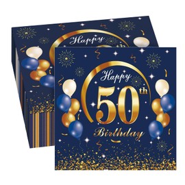 GROVBLE Pack of 40 Napkins 50th Birthday Man 50th Birthday Decoration Napkins Blue, Napkins 50th Birthday Woman, Happy Birthday Napkins, Napkins Birthday, 50th Birthday Napkins, 33 x 33 cm