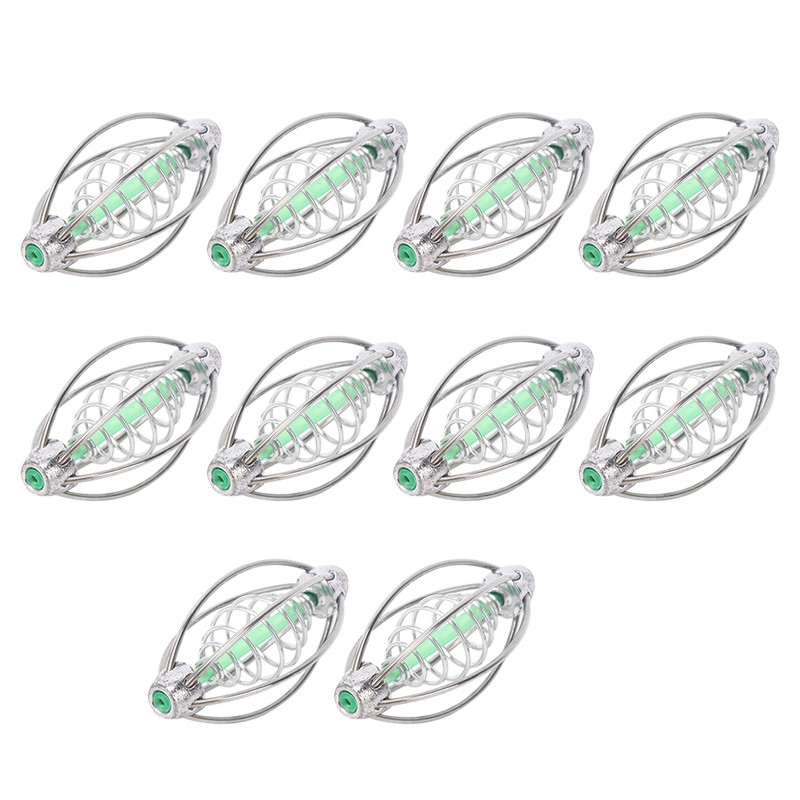 10PCS Stainless Steel Spring Fishing Feeder Bait Cage Holder Tackle