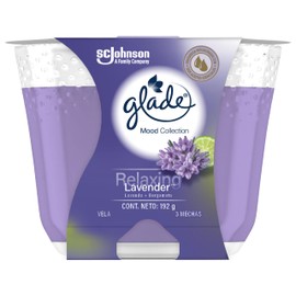 Glade Vela Aromatizante para Hogar Mood Collection, Aroma Relaxing Lavender 3 Mechas, 192g