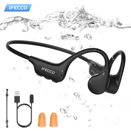 IFECCO  Waterproof Bone Conduction Headphones IPX8 Swimming Earphones 8G TF Card Magnetic Charging for Swimmingcolor: All Black, model number: X27