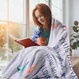 YHIKOUY Mom Birthday Gifts Throw Blanket, 50"X60", Pink, White, Polyester, Lightweight, Warm, Modern, Contemporary, Love Theme