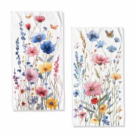 LXCSBD Watercolor Wildflower Floral Multicolor Rectangular Kitchen Towels 2 Count 16x24 inch Absorbent Drying Cloth Tea Towels Set Gifts for Women, Housewarming Gifts