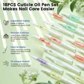 Cuticle Oil Pen for Nail Care:18 PCS Nail Oil Pens with Natural Ingredients to Moisture and Soften Dry Cuticles - Hydrating Cuticle Oil for Nails for Repairing Cracked and Dry Nail for Home Salon