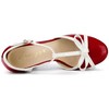 Allegra K Women's Platform Bow T Strap Chunky Heels Red