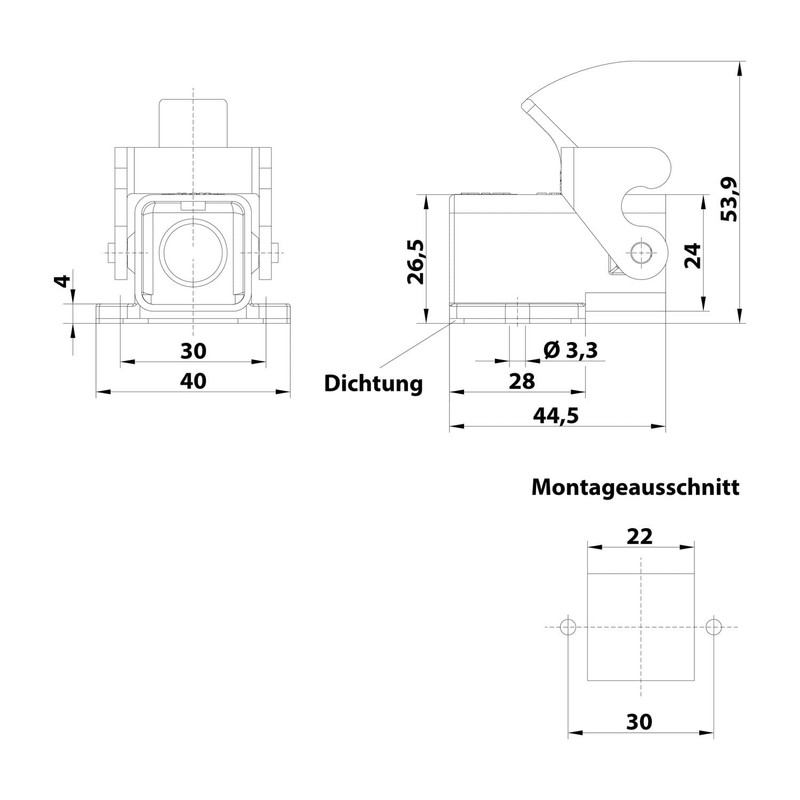 Harting Han 3A 09200030820 Angled Mounting Housing with 1 Bracket