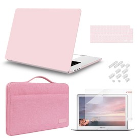 iCasso for MacBook Air 15 inch Case 2024 2023 Release M3 A3114 M2 A2941, Hard Shell Case & Carrying Laptop Sleeve Bag & Screen Protector & Keyboard Cover for Mac Air 15.3'', Rose Quartz