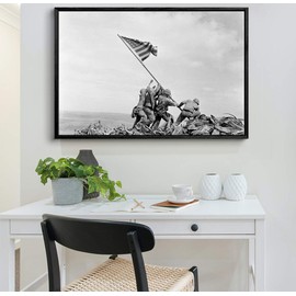 artprints1stop Floating Frame Canvas Print Wall Art - Photograph of Flag Raising on Iwo Jima - 24x16 inches