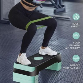 SEGAWE 26.5" Aerobic Step Platform Adjustable Exercise Workout Stepper w/4 Risers Green