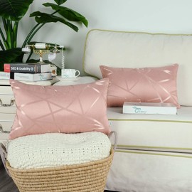 CaliTime Pack of 2 Bolster Pillow Covers Cases for Couch Sofa Home Decor Modern Shining & Dull Contrast Triangles Abstract Lines Geometric 12 X 20 Inches Dusty Pink