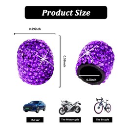 Kewucn Bling Car Tire Valve Stem Caps, 4 Pack Handmade Sparkling Crystal Rhinestone Stem Covers, Dustproof Wheel Tire Valve Caps, Universal Accessories for Car Truck Motorcycle Bike (Purple)