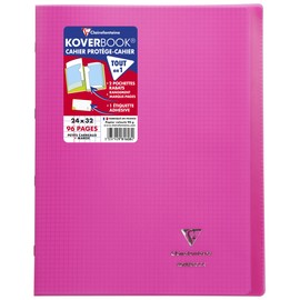 Clairefontaine Koverbook 981608C Notebook, DIN A4+, 24 x 32 cm, 48 Sheets 90 g, Squared 5/5 with Margin, Transparent Polypropylene Cover, Pink, Pack of 1
