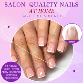 Lifextol 216PC White French Tip Press on Nails Short Fake Nails Press ons with 10*Adhesive Tabs, Pink Almond Acrylic Nails Press on Nails French Tip Nails False Artificial Fingernails Stick on Nails