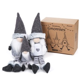 Homewit 3 x Handmade Swedish Gnome Tomte Sitting Long-Legged, (8.7in - 15.7in) Christmas Santa Home Decoration, Plush Elf, Winter Table Ornament, Holiday Presents, Gray