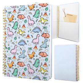 Stanoha Cute Spiral Notebook journal A5 Aesthetic Pretty Floral Design for Women Girls Kawaii with Pocket, 8.5 x 5.7 inch, Blue Dinosaur