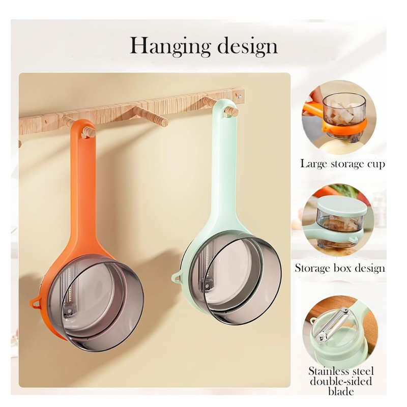 2PCS Peeling Knife with Container,Double-Sided Stainless Steel Multifunctional Kitchenware Set,Vegetable