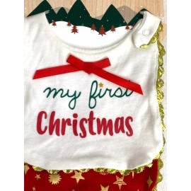 Modern Baby First Christmas Bib 2 pk Girls Infant Stars Snap Scalloped Holiday