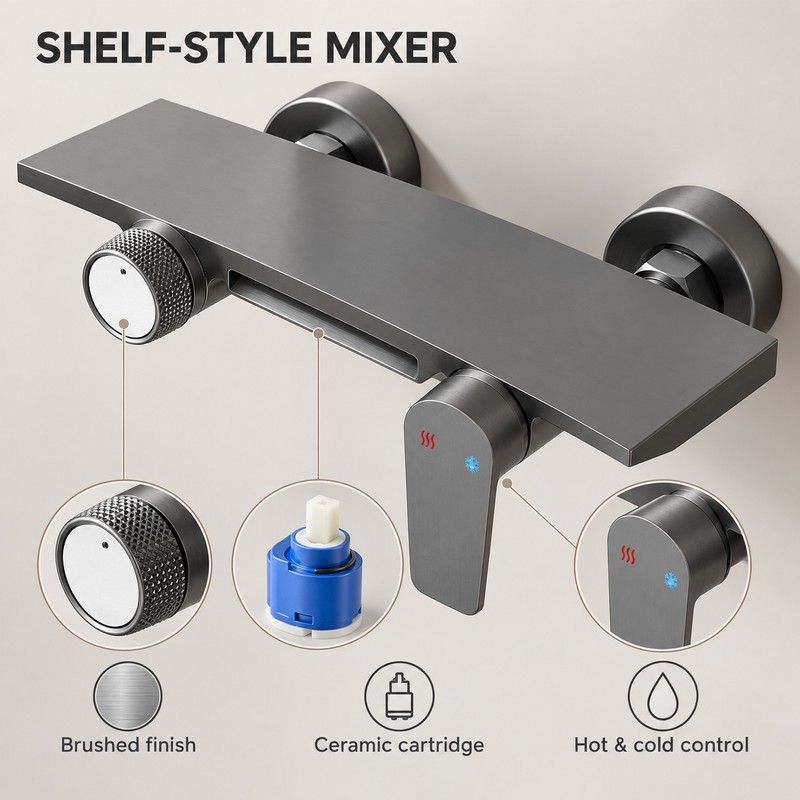 Wall-Mounted 2-Outlet Waterfall Shower Faucet Set with 3-Mode Hand Shower,