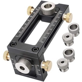 CENPEK Screw Jig 2 in 1 Adjustable Woodworking Drill Localizer Dowel Drill Guide Set with 4 Holes 6/8/10/12mm Pin for Bed Cabinet Screws Punch Locator