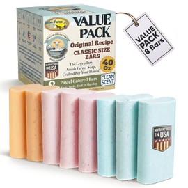 Amish Farms Soap Value Pack– 8 Easy-to-Grip Hydrating Bars (5 oz Each, 2.5 lb) | Cold-Process, USA Made for Sensitive Skin, Face, Hair & Body | Gentle Clean Scent Original Recipe – Tin Tub Collection