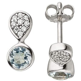 JOBO 925 Silver Blue Topaz Zorkonia Stud Earrings, Silver, Cubic Zirconia, Topaz