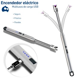 Bluelander Juego de 2 Encendedor Electrónico, Encendedor Eléctrico con Aleación de Zinc, Carga USB, Encendedor con Cuello Flexible, Ideal para Velas, Estufa, Campamentos y Más (2, Plateado)