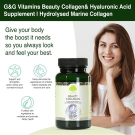Beauty Collagen | Collagen & Hyaluronic Acid Supplement | 60 Capsules | Hydrolysed Marine Collagen | G&G Vitamins