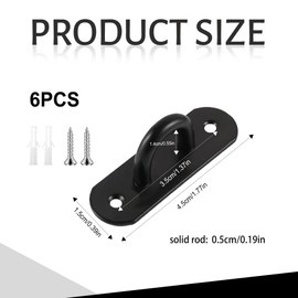 Caldamn 6PCS Pad Eye Plate Hook and Eye Hooks Black Metal Ceiling Hooks Stainless Steel U Shaped Bracket Hooks for Hanging, Wall Mount Marine with Screws