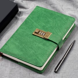 WEMATE Diary with Lock, A5 Journal with Lock 240 Pages, Locking Journal with Pen & Gift Box, Lockable Diary Planner Organizer for Men and Women, 8.6x5.8in (Grass Green)
