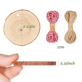 Natural Wood Slices, 50PCS 2''-2.5''(5-6cm) Unfinished Predrilled with Hole Round Wooden Circles DIY Craft Kit for Wedding Decoration Christmas Ornaments