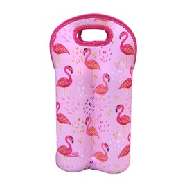 Koverz - #1 Neoprene Wine Carrier, Wine Tote, Double Bottle Carrier, 2-Bottle Wine/Water Bottle Carrier, Wine Bag - Pink Flamingos