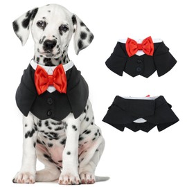 Large Dog Tuxedo Dog Wedding Outfit Dog Wedding Bandana Adjustable Collar Red Bowtie Dog Suit and Tie Dog Parties Birthday Bandana Boy Girl Formal Dog Costume for Large Dogs French Bulldog IKIPUKO