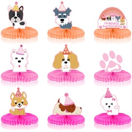9 Pcs Dog Themed Party Decorations Pink Dog Honeycomb Centerpieces Dog Party Favors Dog Themed Birthday Party Supplies Puppy Party Decorations Pets Table Decorations for Girls Dog Theme Birthday Party