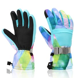 Yidomto - Guantes de esquí impermeables con visualización táctil, guantes de invierno cálidos para clima frío, guantes térmicos de snowboard - para hombres, mujeres, niños y niñas (negro gris-S)