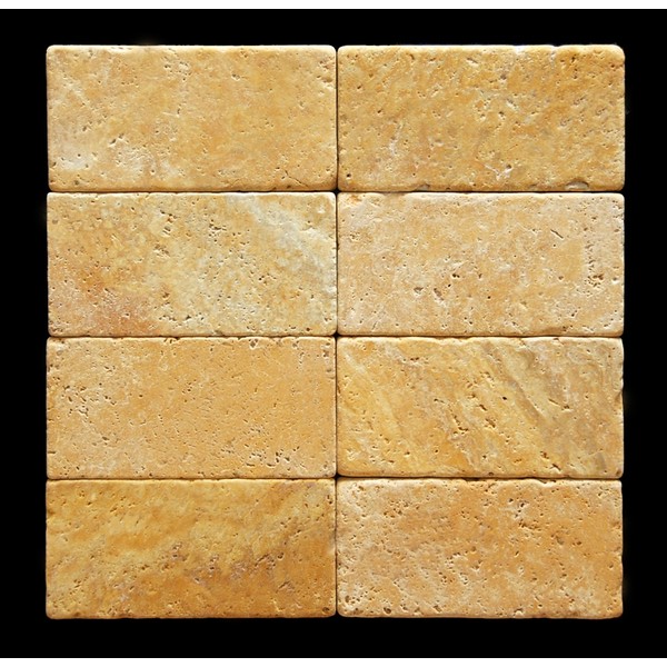 Gold (Yellow) Travertine 3 X 6 Brick Field Tile, Tumbled