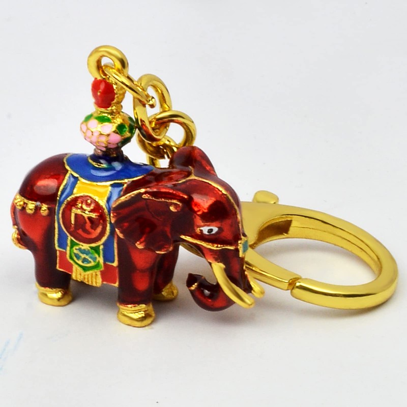Lucky Feng Shui Red Prosperity Elephant with Treasure Vase Keyring,