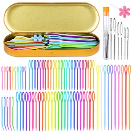 Doxiru 84 Pieces Plastic Sewing Needles, 70 Plastic Sewing Needles and 6 Blunt Needles, Sewing Needle, Safety Knitting Needle with Storage Box for DIY Sewing, Handmade Craft Needle Project