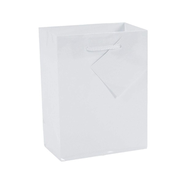 Fun Express - Small White Gift Bags for Party - Party Supplies - Bags - Paper Gift W & Handles - Party - 12 Pieces