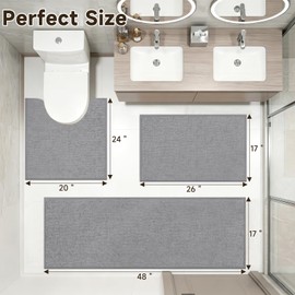 Pauwer Bathroom Rugs Sets 3 Piece, Ultra Thin Bath Mat Set, Light Grey