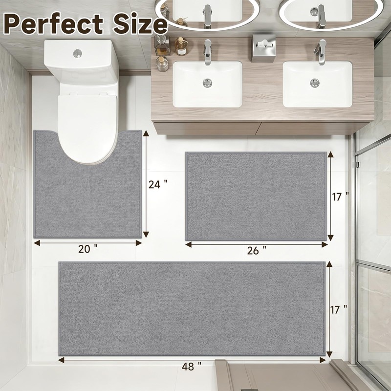 Pauwer Bathroom Rugs Sets 3 Piece, Ultra Thin Bath Mat