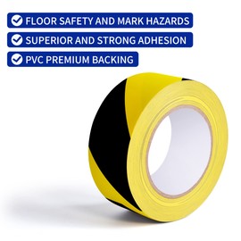 TAPEBEAR Hazard Caution Tape, 2inch x 150 Feet Self Adhesive Warning Tape for Steps, High Visibility Yellow Black Tape for Outdoor Construction, Scene Barrier, Danger Zone, 16Rolls