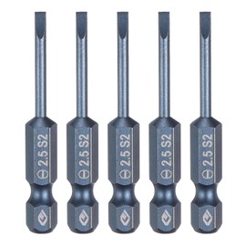 QUARKZMAN 5 Pieces SL2.5 Magnetic Slotted Screwdriver Bits 2.5 mm S2 Steel Flat Head Screwdriver Bit 1/4 Inch Hex Shank Screwdriver Drill Bits 50 mm (2 Inch) Long