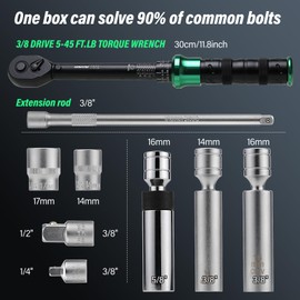 LLAVETOR 9 Piece Spark Plug W Set, 3/8" 60N.M Torque Wrench with Universal Spark Plug Socket, 1/2, 1/4 Adapter and Extension Rod