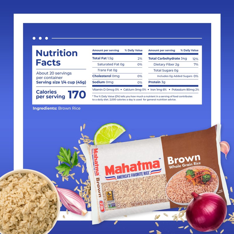 Mahatma Mahatma Whole-Grain Brown Rice, 2lb Bag of Rice, Stovetop