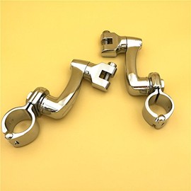 HTTMT MT216-087- Chrome 360 Degree Adjustable Highway Peg Mounting Kit Compatible with any Bike Equipped with 1.5 inch Front Engine Guard Frame Tube GoldWing VTX1300 Shadow Valkyrie Triumph