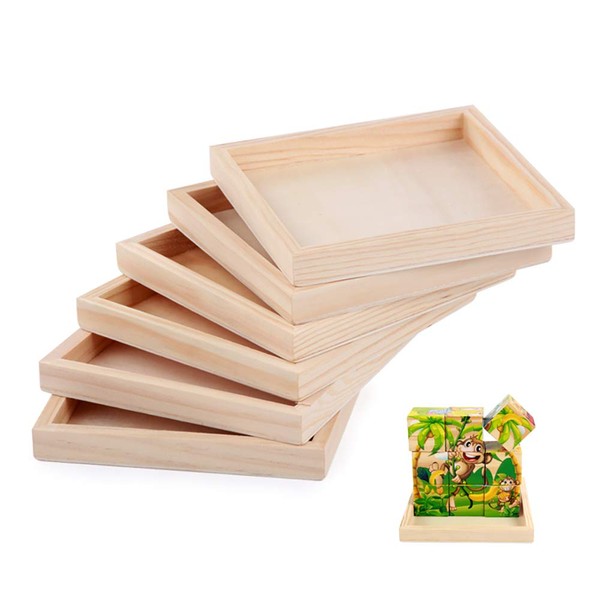 6 Pack Unfinished Small Wood Serving Tray for Crafts Projects