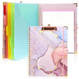 Toplive Clipboard Folio Folder A4, Clipfolio Clipboard with Refillable Notepad and Label Sticker, Spiral Clipboard Folio with 10 Pockets 5 Dividers, Clip Boards 8.5x11 for Office Nursing（Marble Pink）