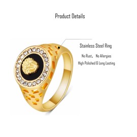 MAGIIE Jewellery Men's Ring Stainless Steel Zircon Ring Men's Gold Round Signet Rings, Stainless Steel, No Gemstone