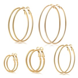 Large Gold Hoop Earrings for Women Girls,Stainless Steel Hoop Earrings Set Thin Gold Hoop Earrings Lightweight,Hypoallergenic Circle Endless Thin Hoop(30MM 40MM 50MM 60MM 70MM)