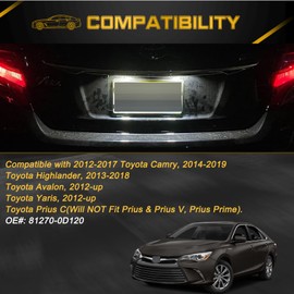 x xotic tech LED License Plate Lights Tag Lamps Replacement Compatible with Toyota Camry Highlander Prius C Avalon Yaris, Error Free 6000K Xenon White, 2Pcs